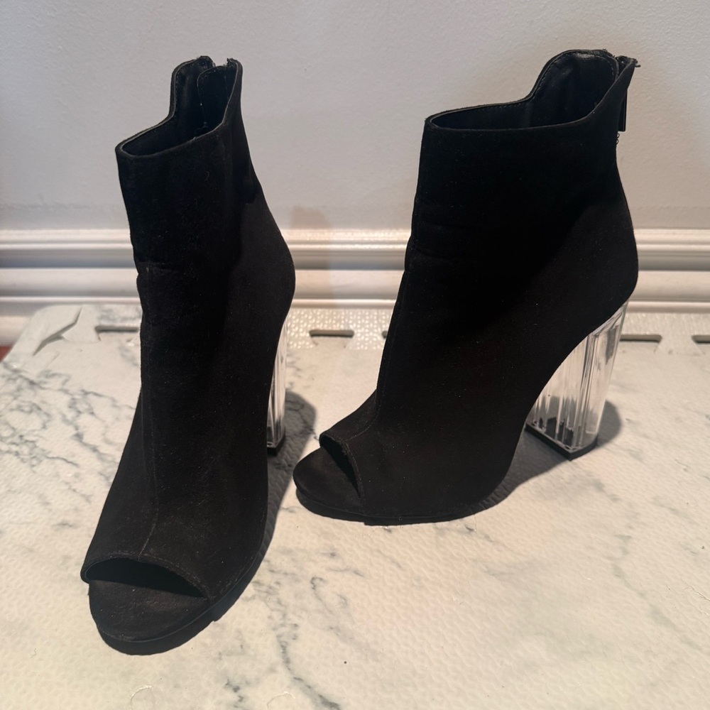Black Ankle Boots with Clear Heels